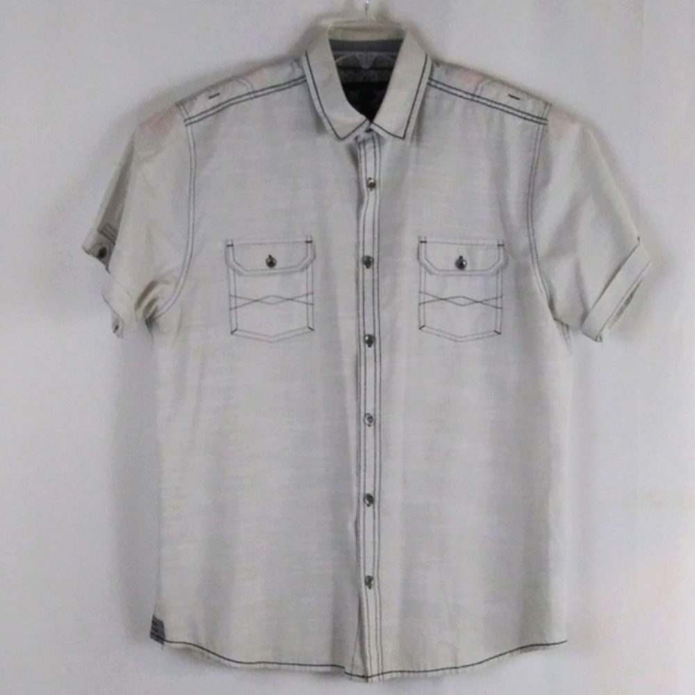Drill NYC button gray shirt 2 pocket men size XL